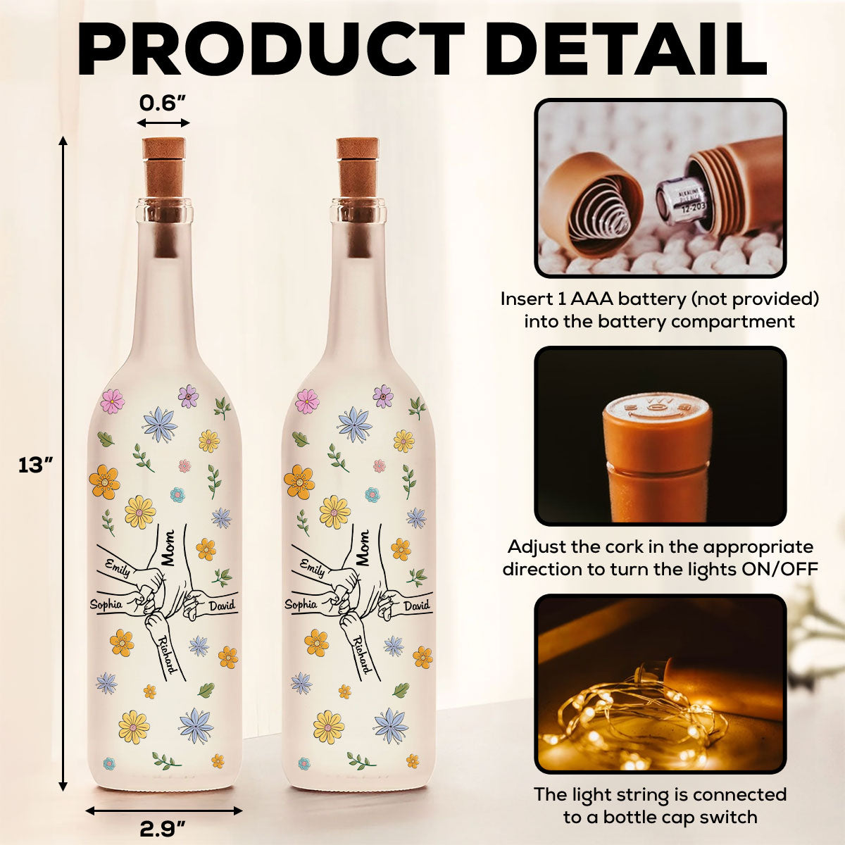 Mom Hold Our Hands - Personalized Bottle Lamp