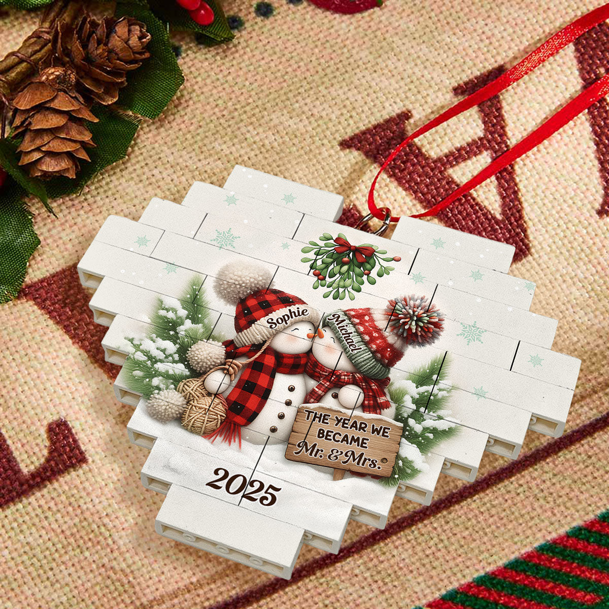 Custom Friendship Christmas Ornament, Best Friend Gift •  Merry And Bright Together - Personalized Heart Puzzle Ornament