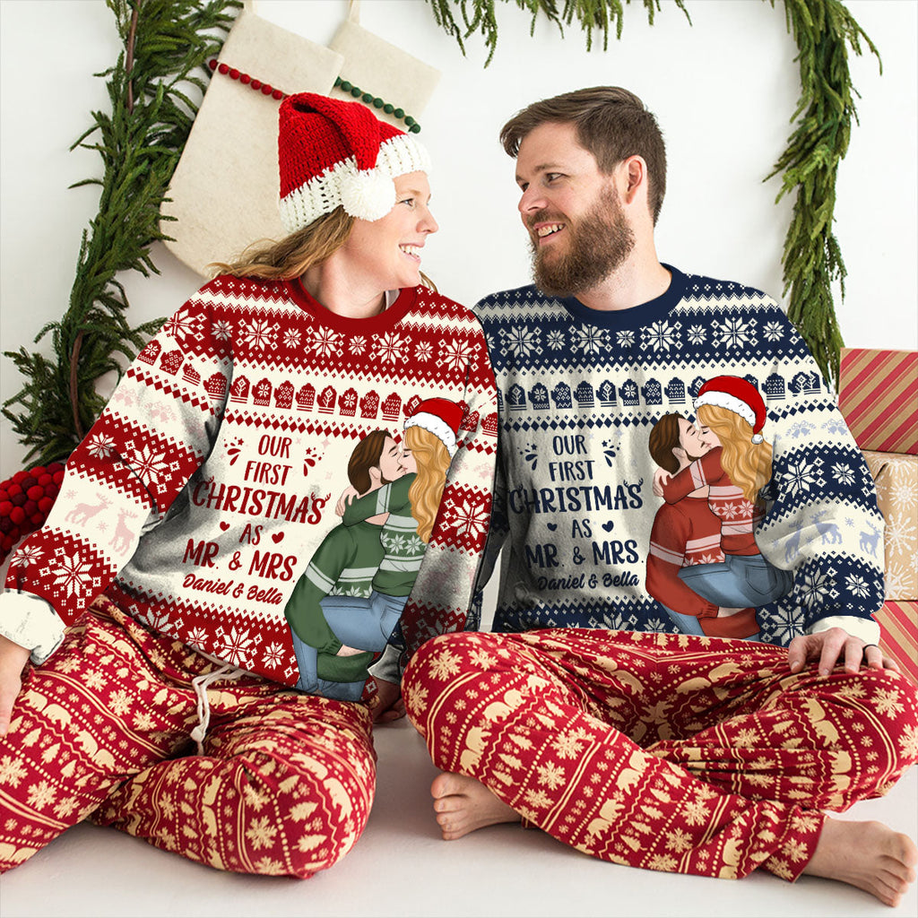 Custom Couple Christmas Sweatshirt, Anniversary Gift • First Christmas - Personalized All-over-print Sweatshirt