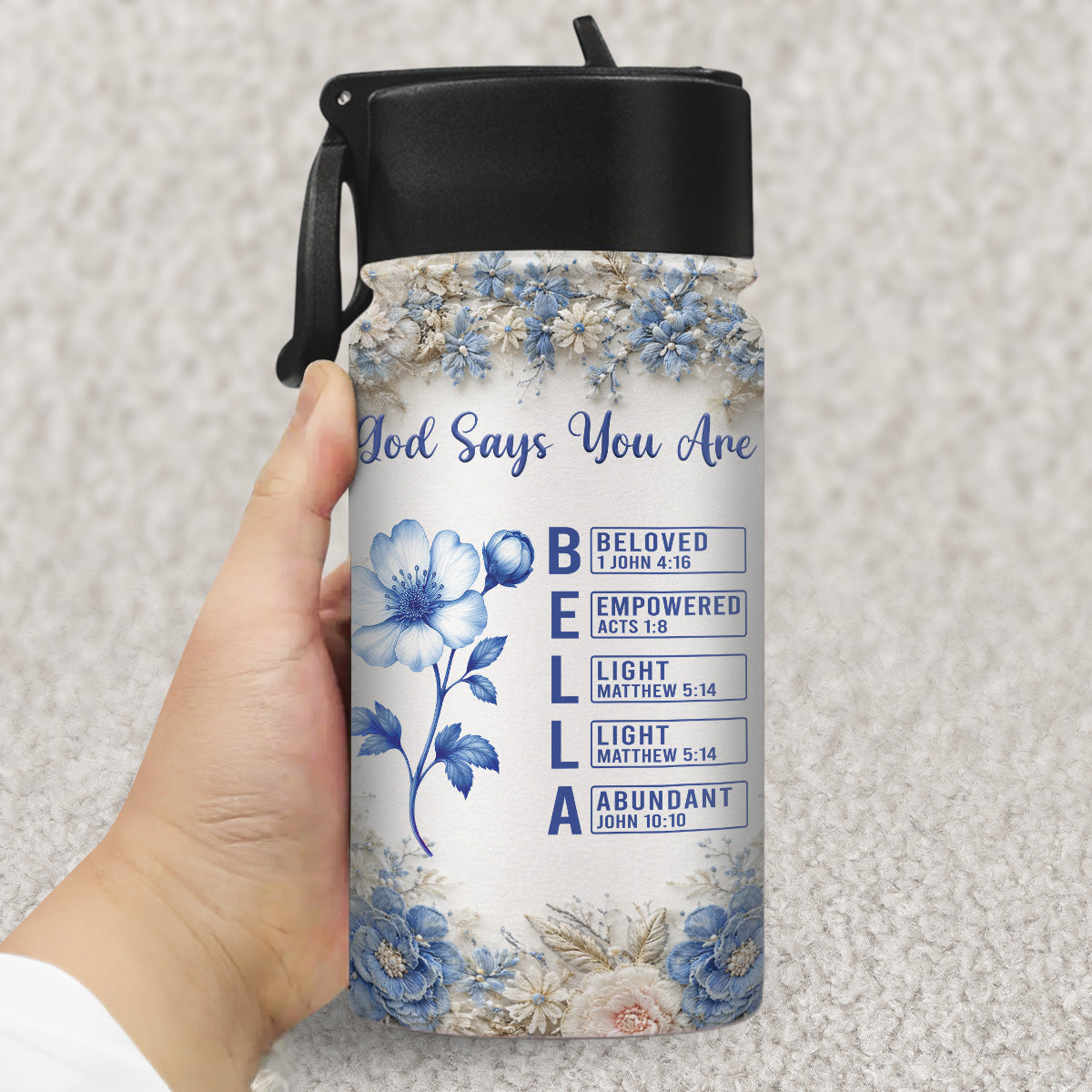 God Say You Are Blue Toile - Personalized Kids Water Bottle