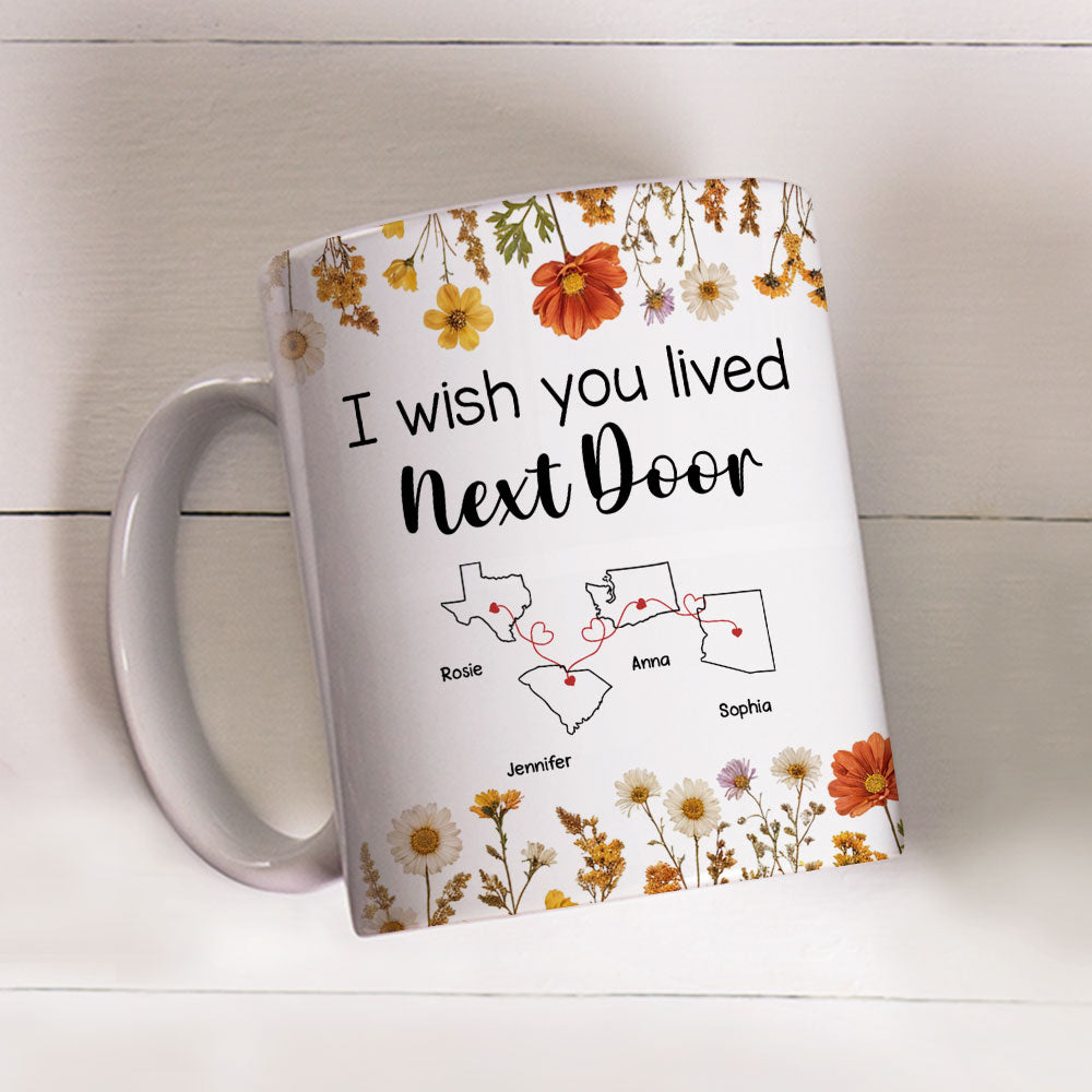 Custom Best Friend, Christmas & Birthday Friendship Keepsake Gift • I Wish We Lived Closer Dried Flowers - Personalized Coffee Mug