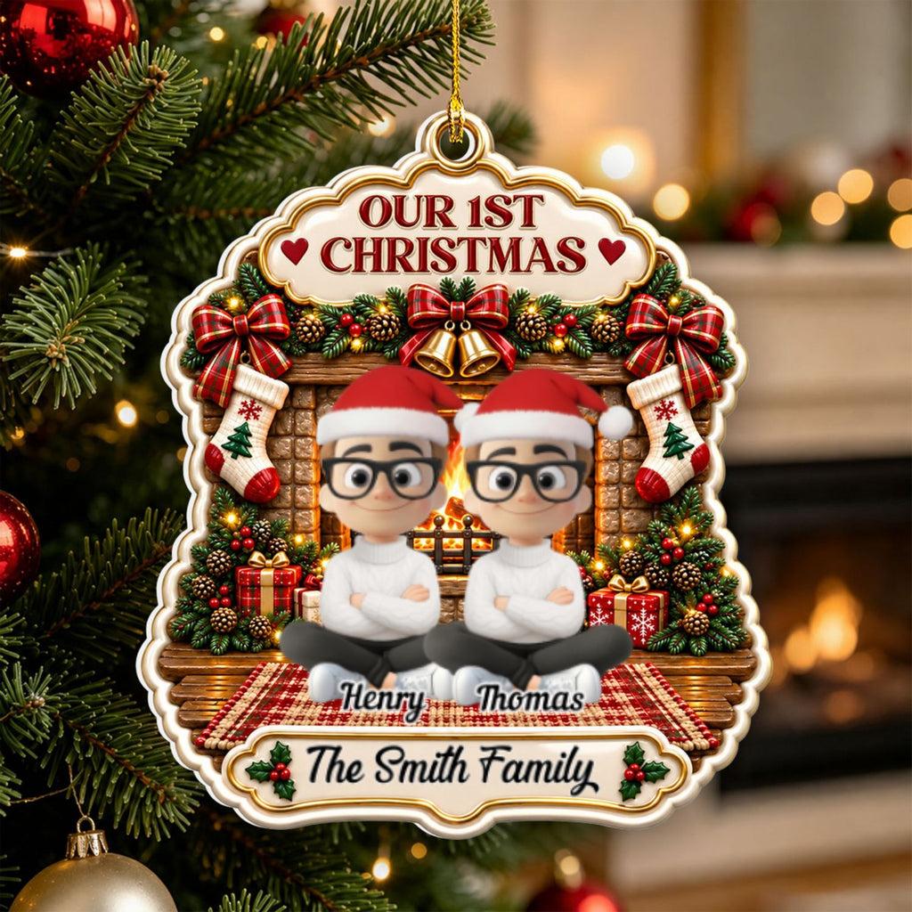 Custom Family First Christmas Ornament •  Forever Family - Personalized 3D White Acrylic Ornament