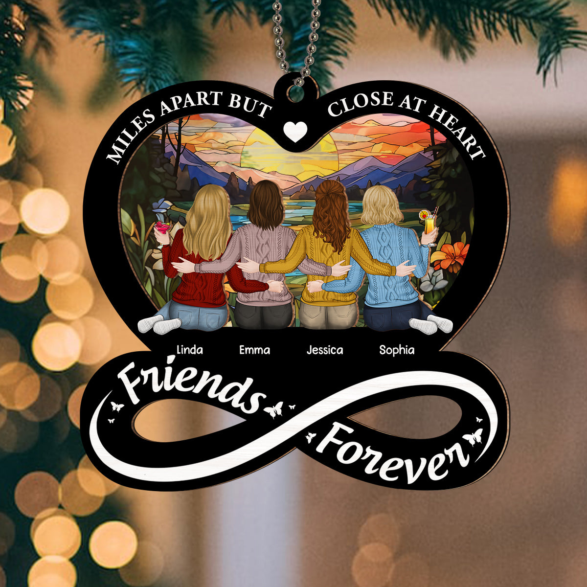 Custom Friendship Christmas Ornament, Best Friend Gift •  Not Sisters By Blood But Sisters By Heart - Personalized Suncatcher Ornament