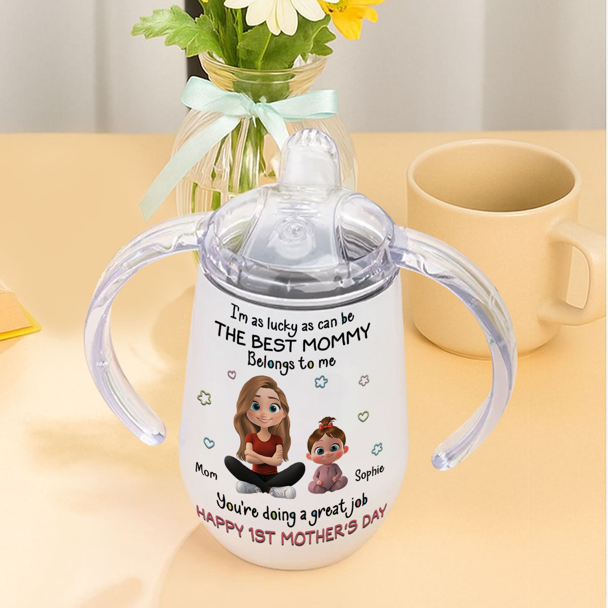 I Am Lucky - Personalized Sippy Cup With Handles
