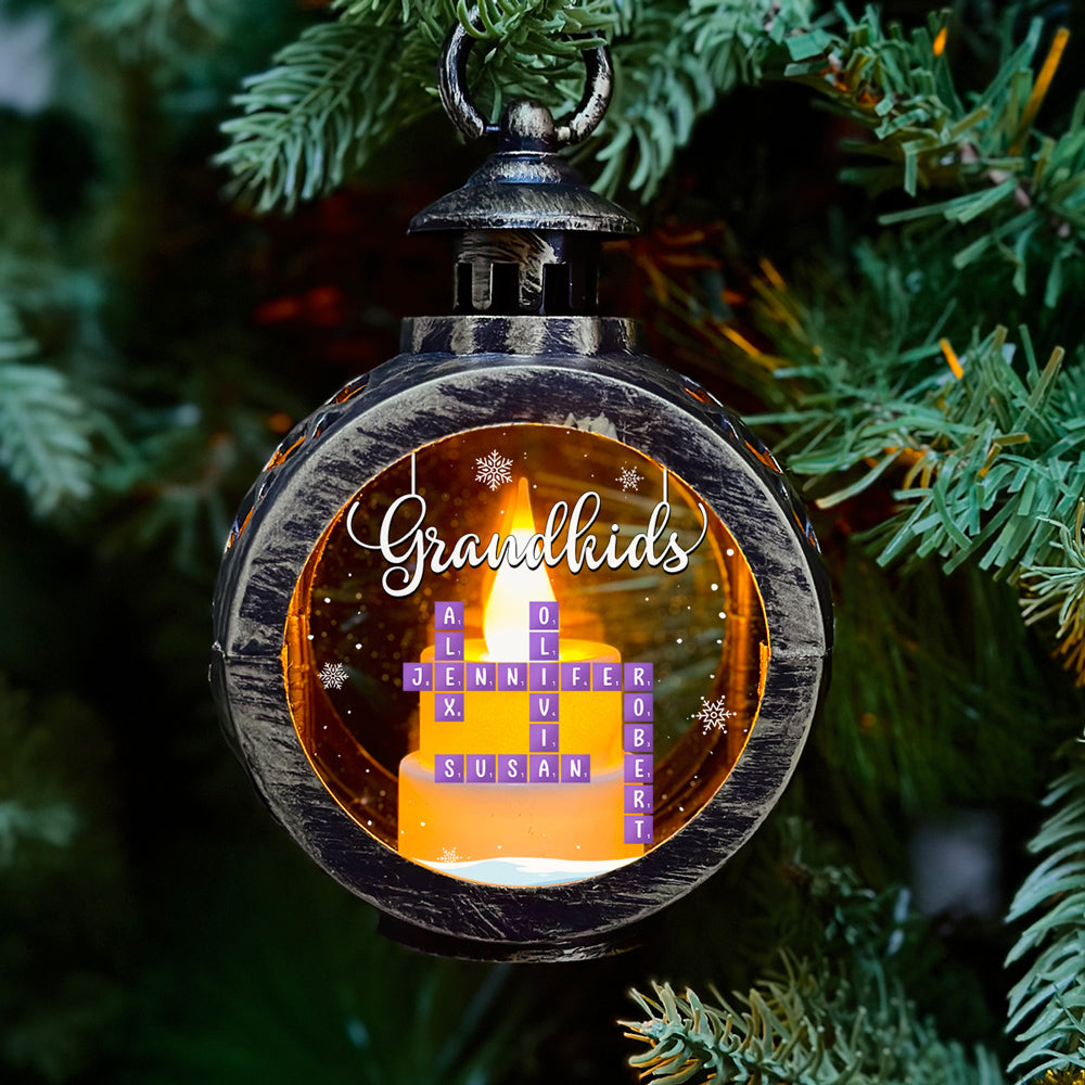 Custom Name Christmas Gifts for Grandma, Holiday Decor • Grandkids Crossword Christmas - Personalized Christmas Lantern
