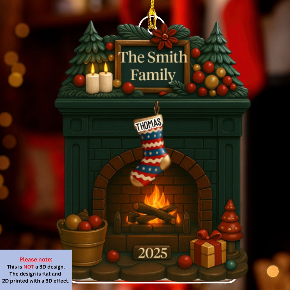 Custom Family Ornament, Christmas Gift for Family Members •  Family Fireplace - Personalized Acrylic Ornament