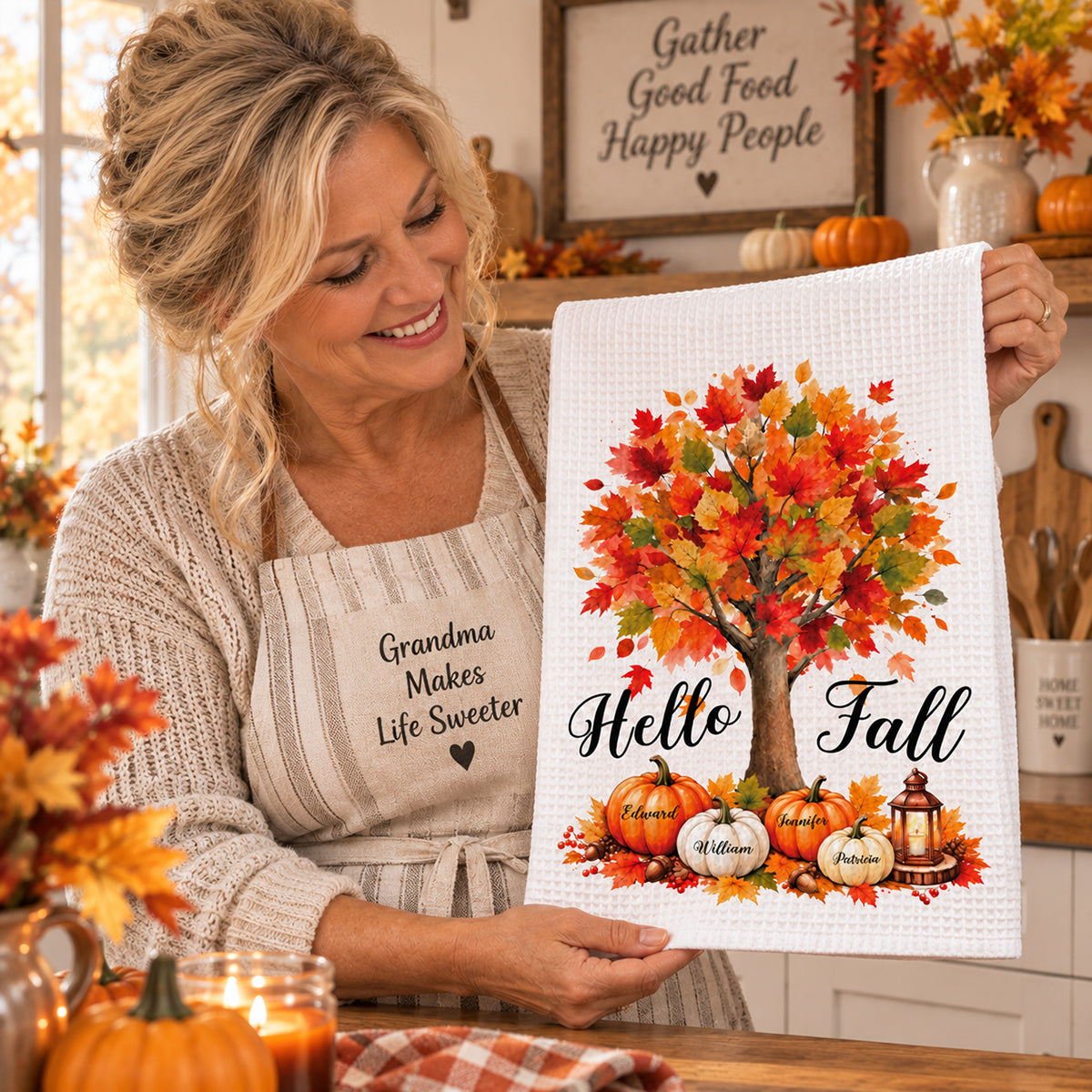 Custom Family Name Kitchen Towel, Christmas Housewarming Gift For Family • Our Little Pumpkins Grow - Personalized Kitchen Towel