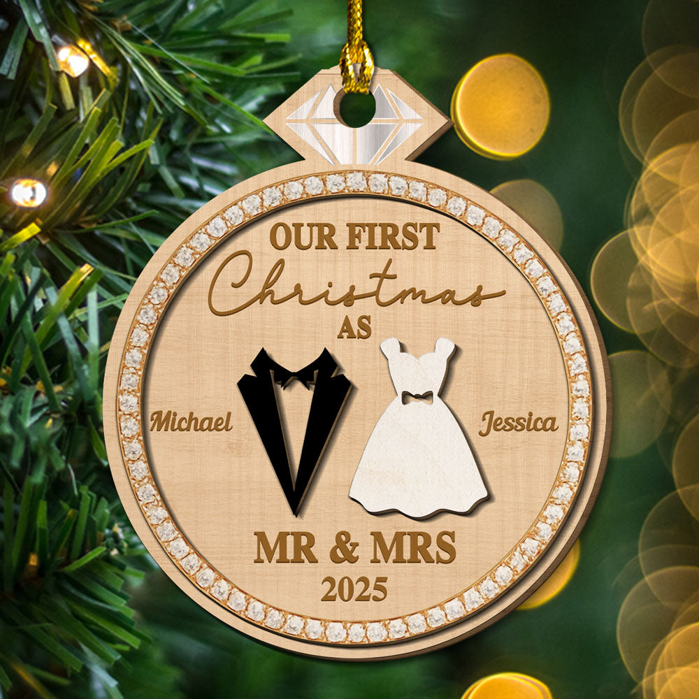 Custom Keepsake Christmas Ornament •  Couple First Christmas - Personalized Freeshape 2-layered Wood Ornament