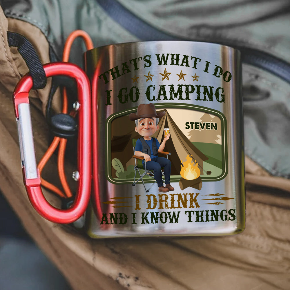 Custom Father's Day, Special Gift for Dad & Grandpa • I Go Camping I Drink - Personalized Carabiner Mug