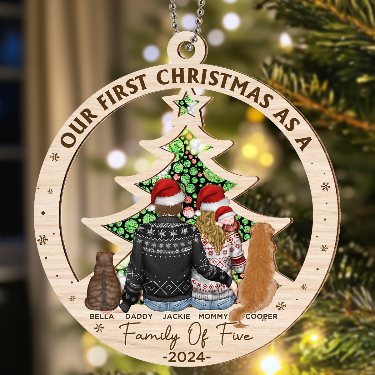 Custom Family First Christmas Ornament •  First Christmas As A Family Of Three New Parents - Personalized Suncatcher Ornament