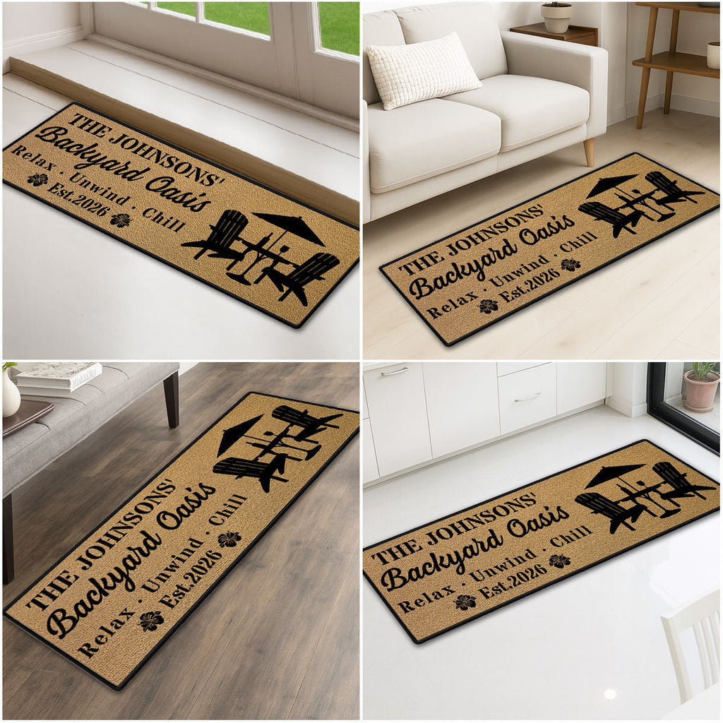 Custom Couple Rug, Anniversary Housewarming Gift For Wife Husband • Backyard Oasis - Personalized Runner Rug