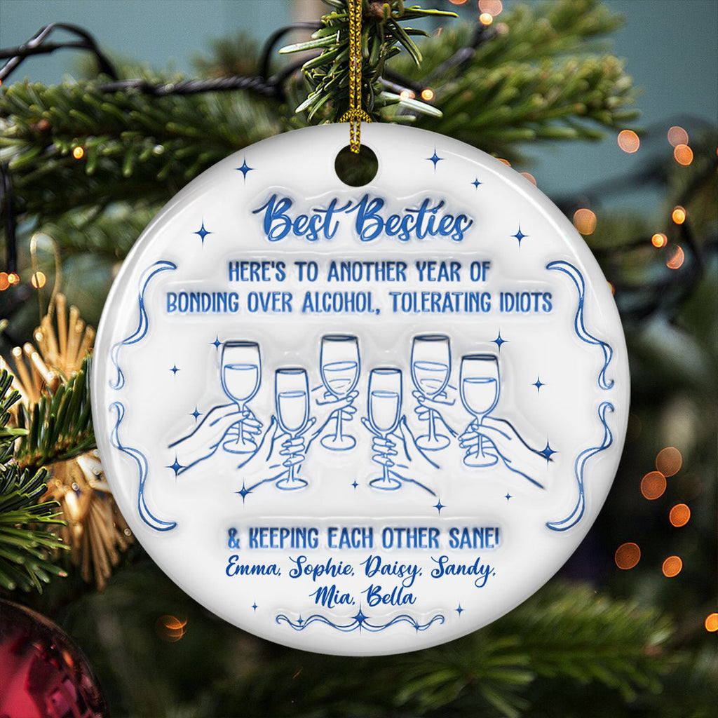 Custom Sister Christmas Ornament •  Laughing At Our Own Jokes - Personalized 3D Inflated Effect Ceramic Ornament