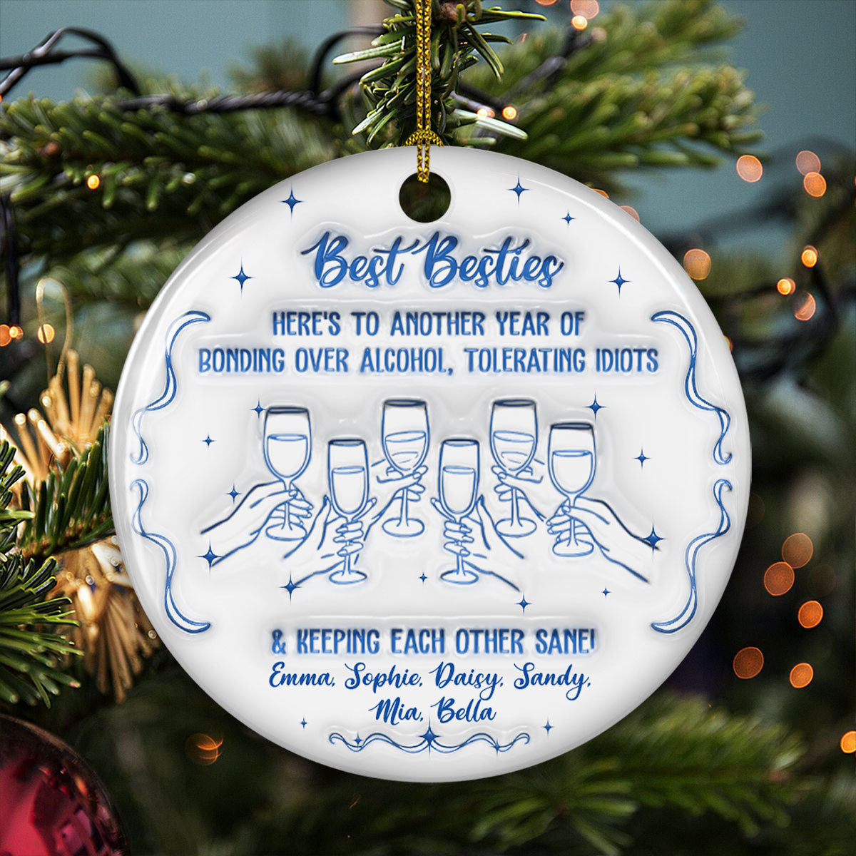 Custom Sister Christmas Ornament •  Laughing At Our Own Jokes - Personalized 3D Inflated Effect Ceramic Ornament