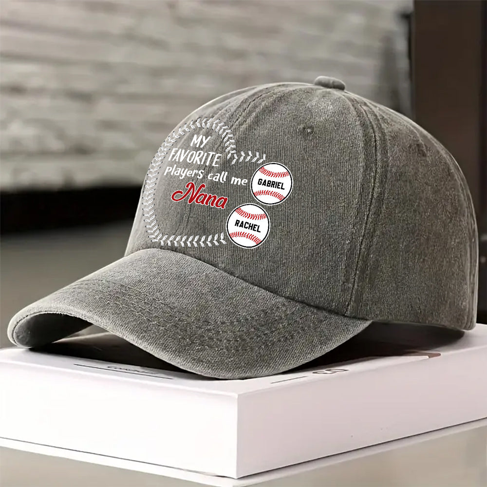 Custom Christmas Headwear Birthday Gifts for Grandma • My Fav Players Call Me Grandma - Personalized Vintage Washed Denim Cap
