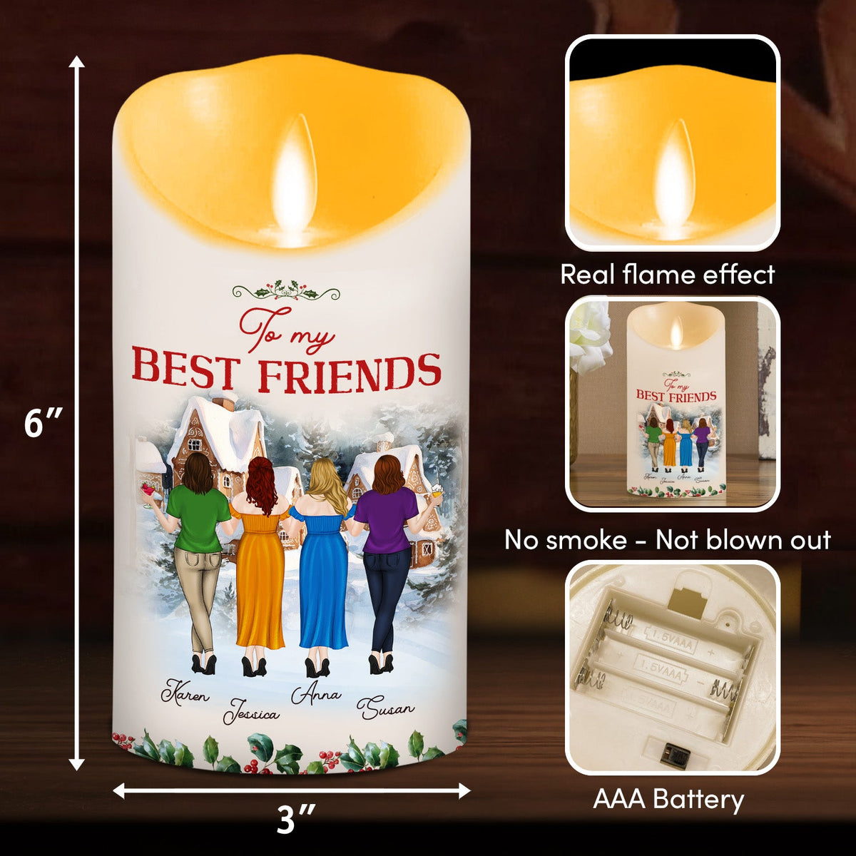Christmas Cozy Crew - Personalized LED Candle