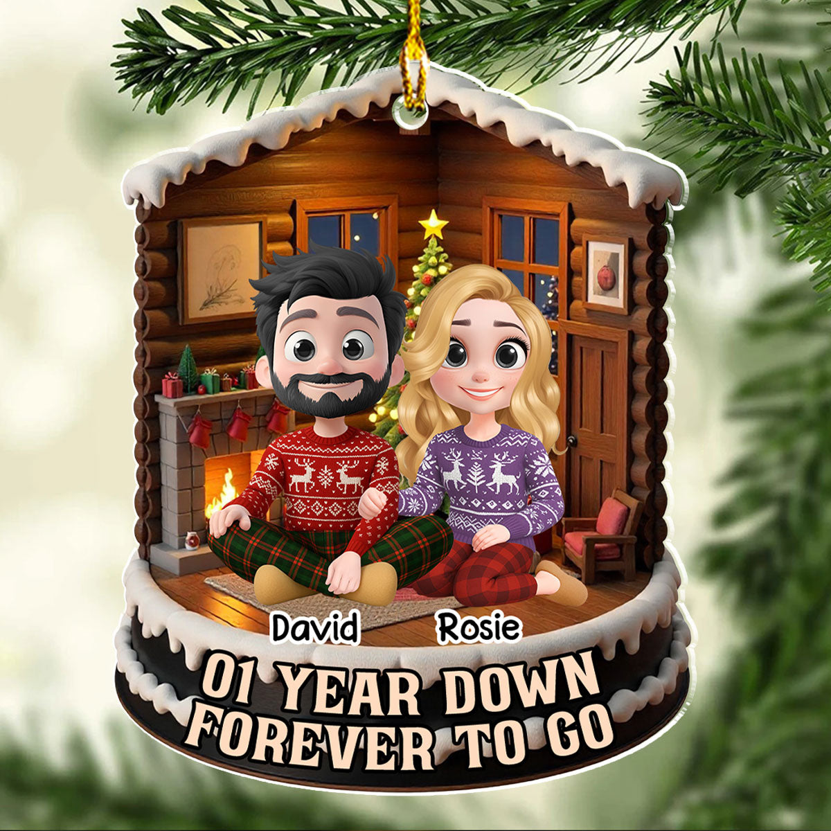 Custom Couple Christmas Ornament, Anniversary Gift •  50 Years Down Forever To Go - Personalized Acrylic Ornament