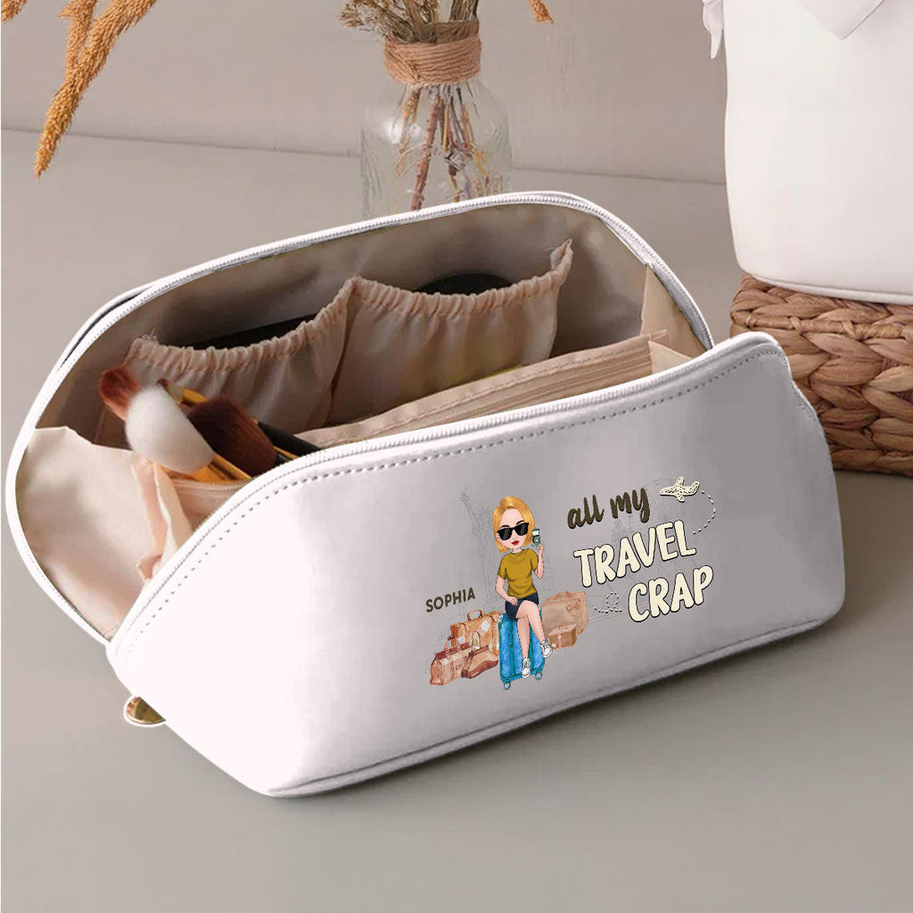 All My Travel Crap - Personalized Leather Makeup Bag