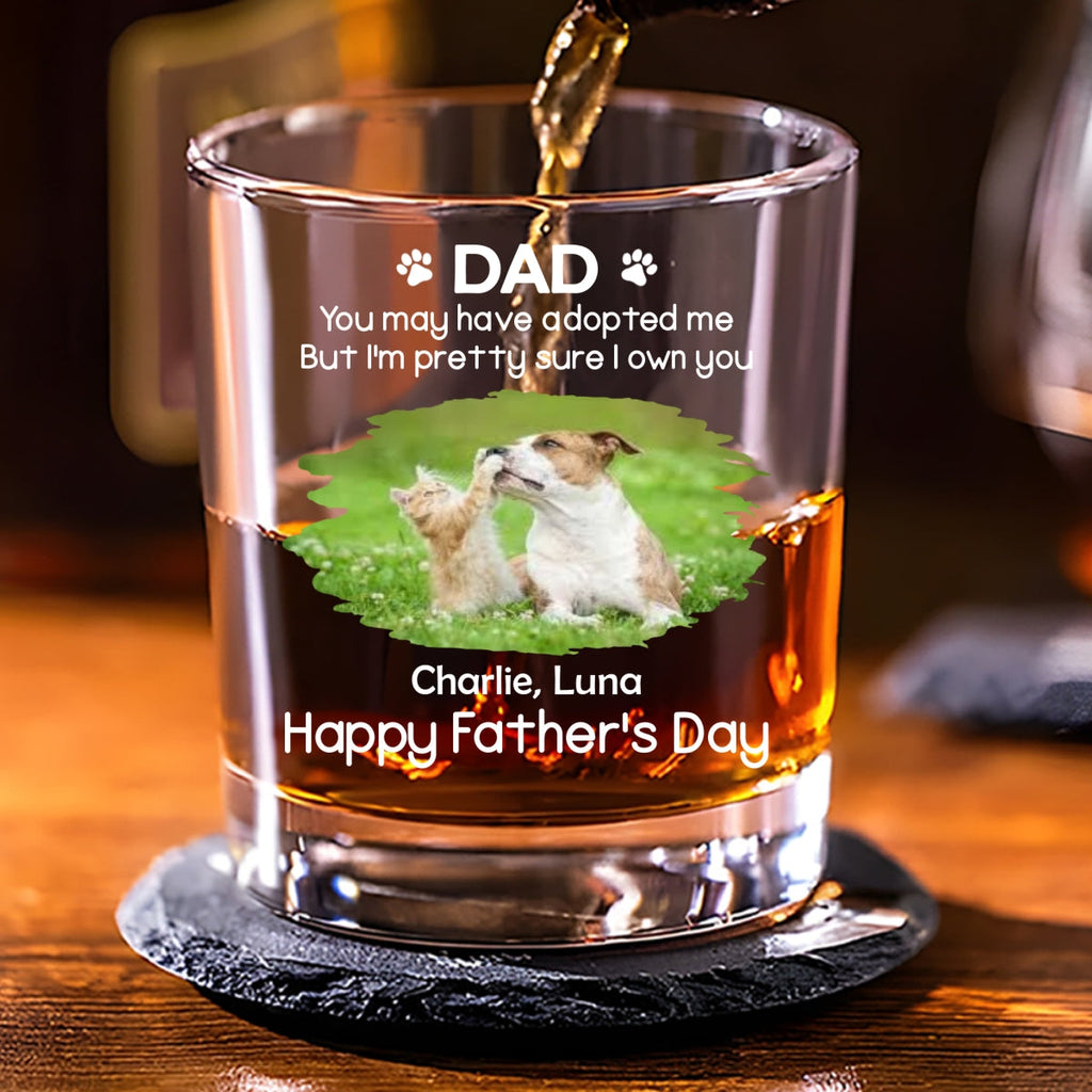 Custom Photo Christmas Birthday Drinkware Gifts for Pet Lovers • I Own You For Sure Photo Ver - Personalized Whiskey Glass