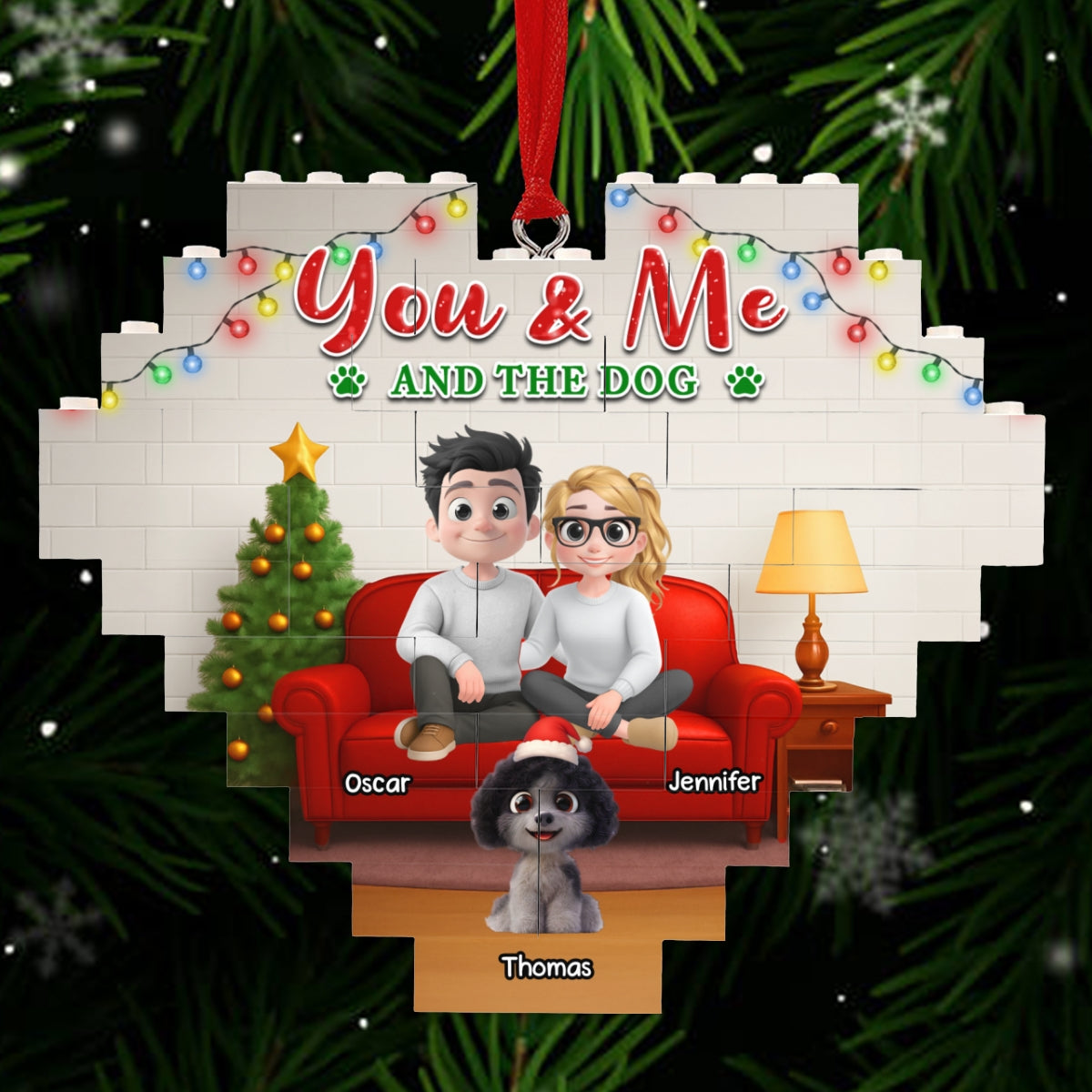 Custom Family Ornament, Christmas Gift for Family Members •  In The Same Home - Personalized 3D Effect Heart Puzzle Ornament