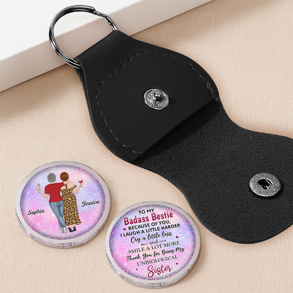 Custom Besties Coin Keychain, Friendship Birthday Gifts • Because Of You Bestie - Personalized Pocket Hug