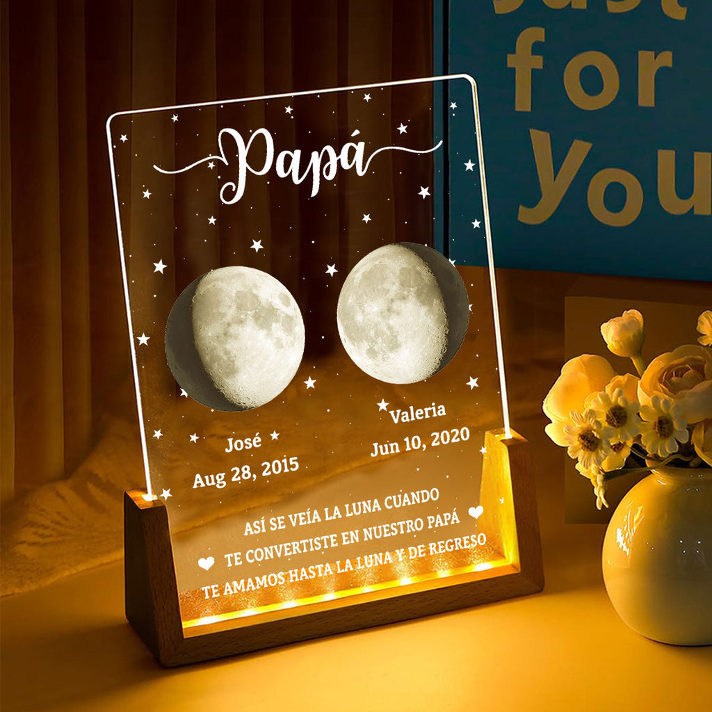 Custom Anniversary, Wedding, Christmas Gift For Husband, Him• Así Se Veía La Luna - Placa Personalizada Con Base De Nogal