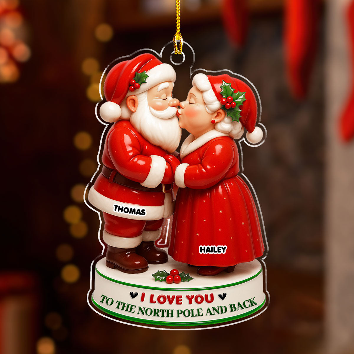 Custom Couple Christmas Ornament, Anniversary Gift •  I Love You - Personalized 3D Effect Acrylic Ornament