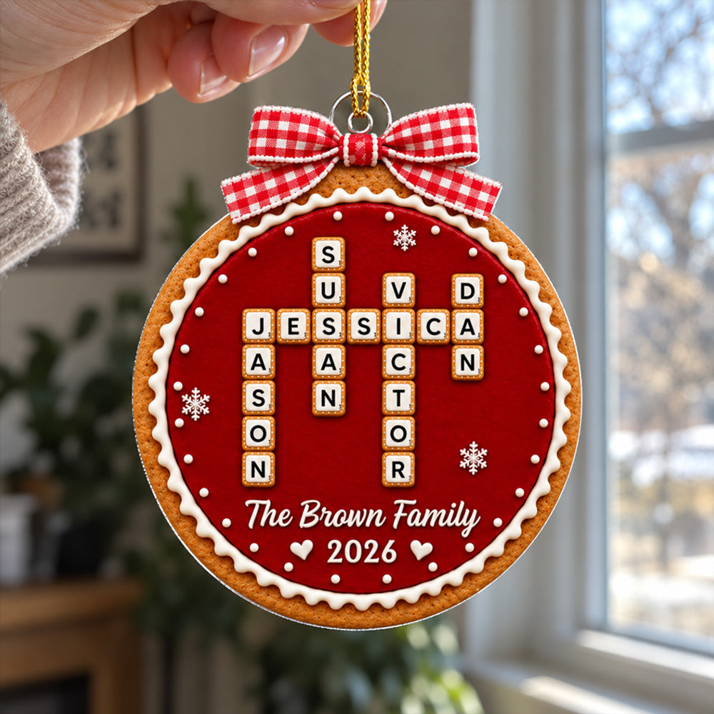 Custom Family Ornament, Christmas Gift for Family Members •  Gingham Jam Grid - Personalized Acrylic Ornament