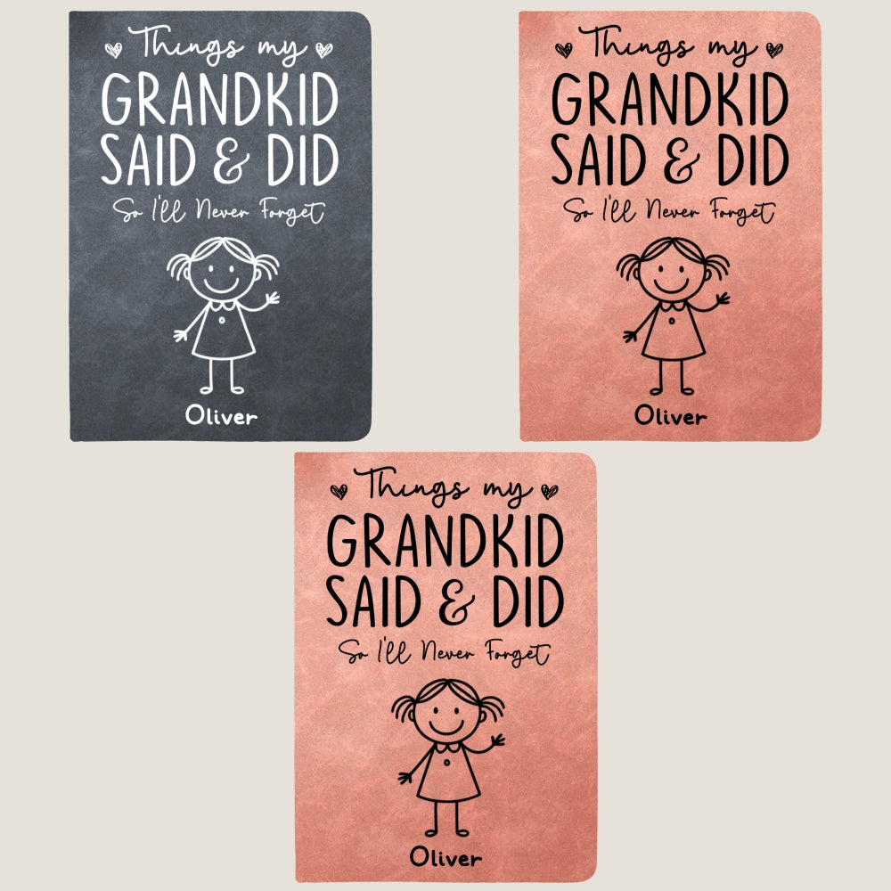Custom Memory Notebook For Grandma, Grandpa • Things My Grandkids Said - Personalized Leather Journal