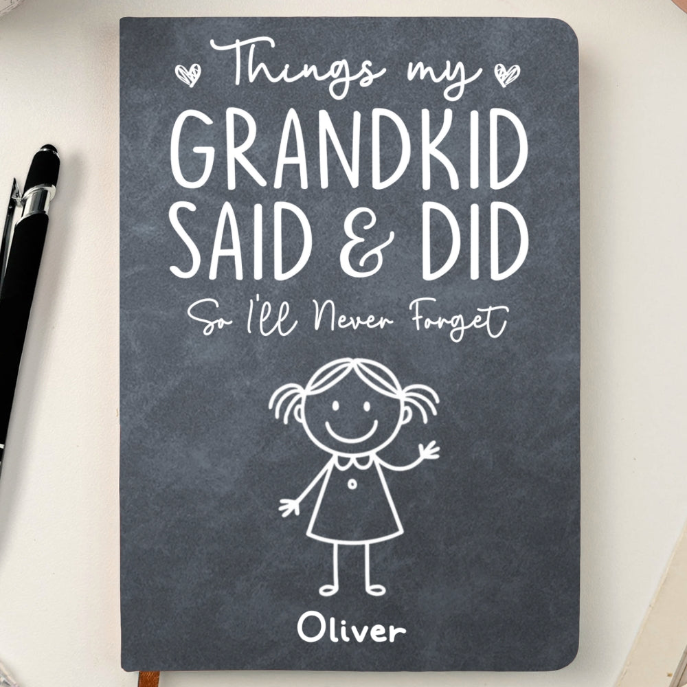 Custom Memory Notebook For Grandma, Grandpa • Things My Grandkids Said - Personalized Leather Journal