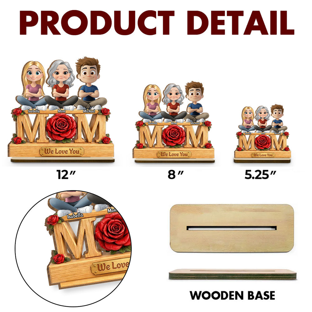 Custom Mother's Day Decor, Gift for Mom & Grandma • Flower For Mom - Personalized 2-Layer Wood Plaque With Flat Base
