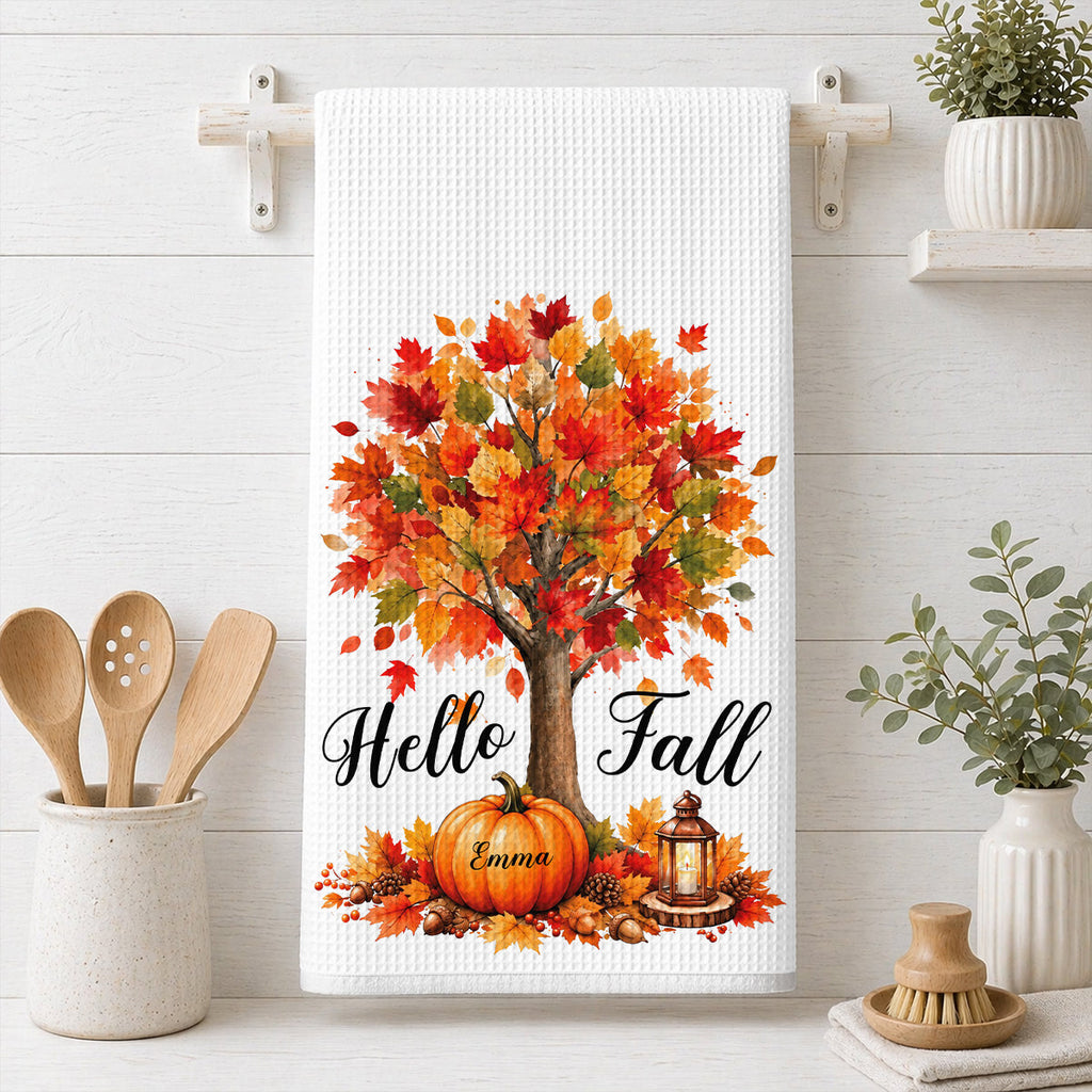 Custom Family Name Kitchen Towel, Christmas Housewarming Gift For Family • Our Little Pumpkins Grow - Personalized Kitchen Towel