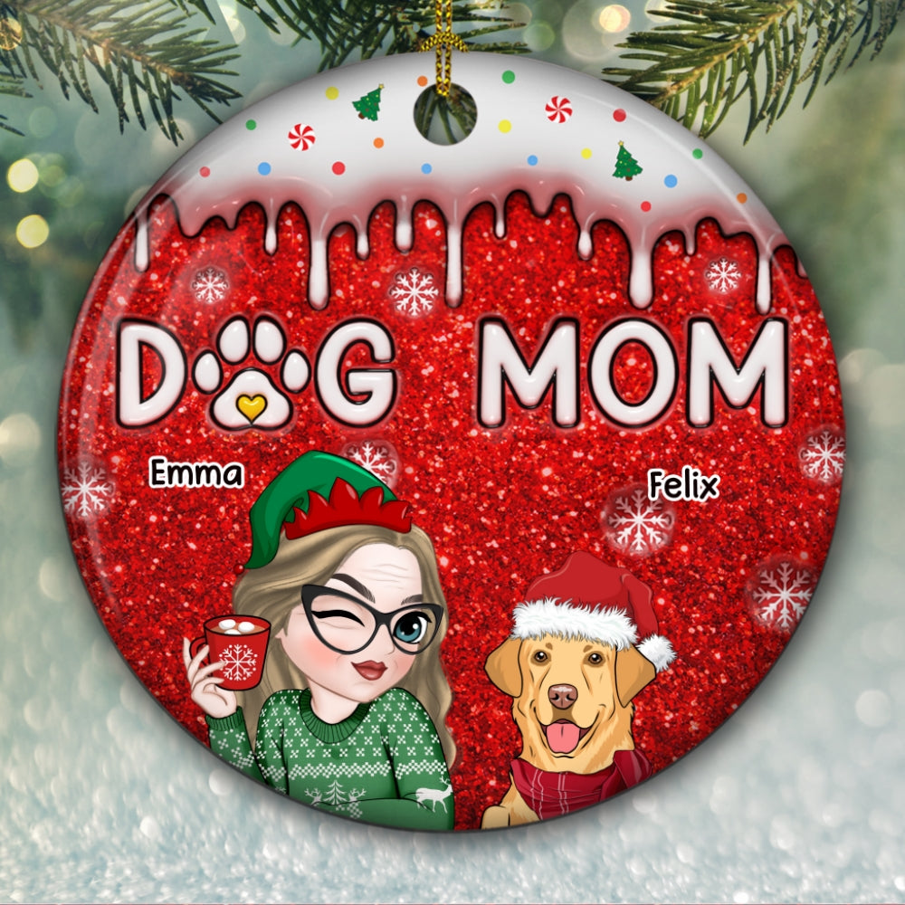Custom Keepsake Christmas Ornament •  Christmas Dog Mom - Personalized 3D Inflated Effect Ceramic Ornament