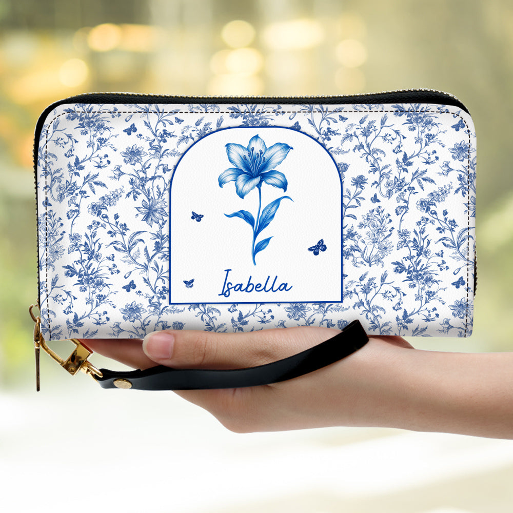 Blooming In Blue - Personalized Leather Wallet