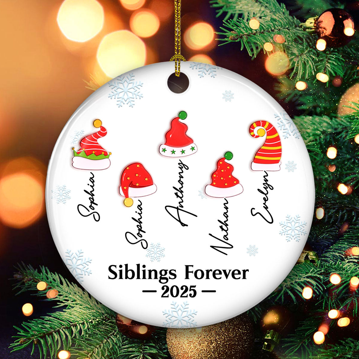 Custom Family Ornament, Christmas Gift for Family Members •  Joy Begins Where Family Gathers - Personalized 3D Inflated Effect Ceramic Ornament