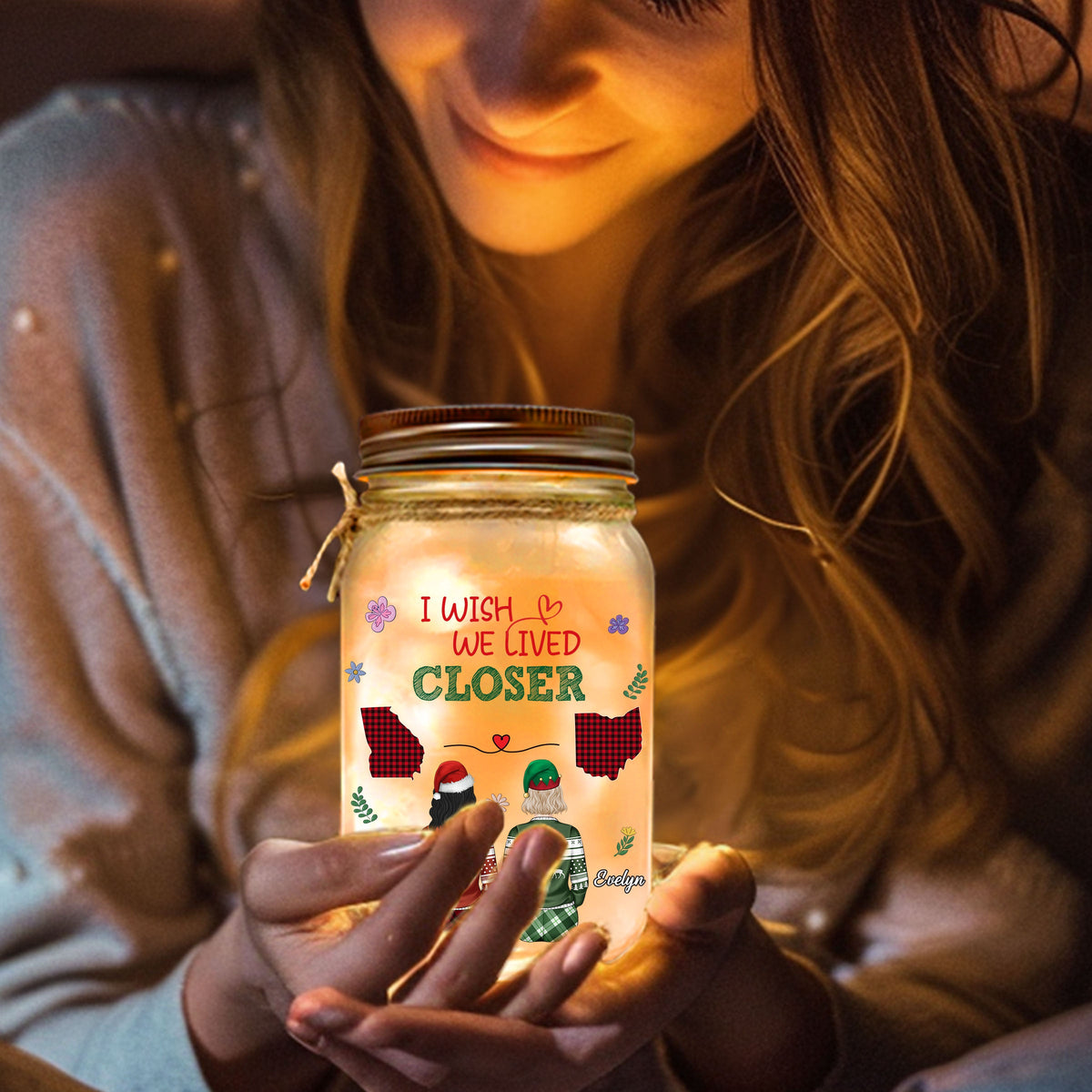 Wish You Lived Next Door - Personalized Mason Jar Light