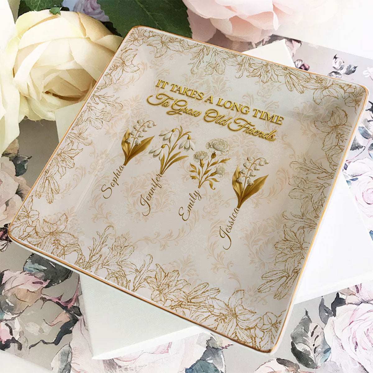 Custom Bestie Trinket Dish, Birthday Christmas Gift For Best Friend • My Vintage Friend - Personalized Jewelry Dish