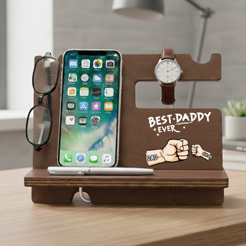 The Best Dad Grandpa Ever - Personalized Wood Phone Docking Station