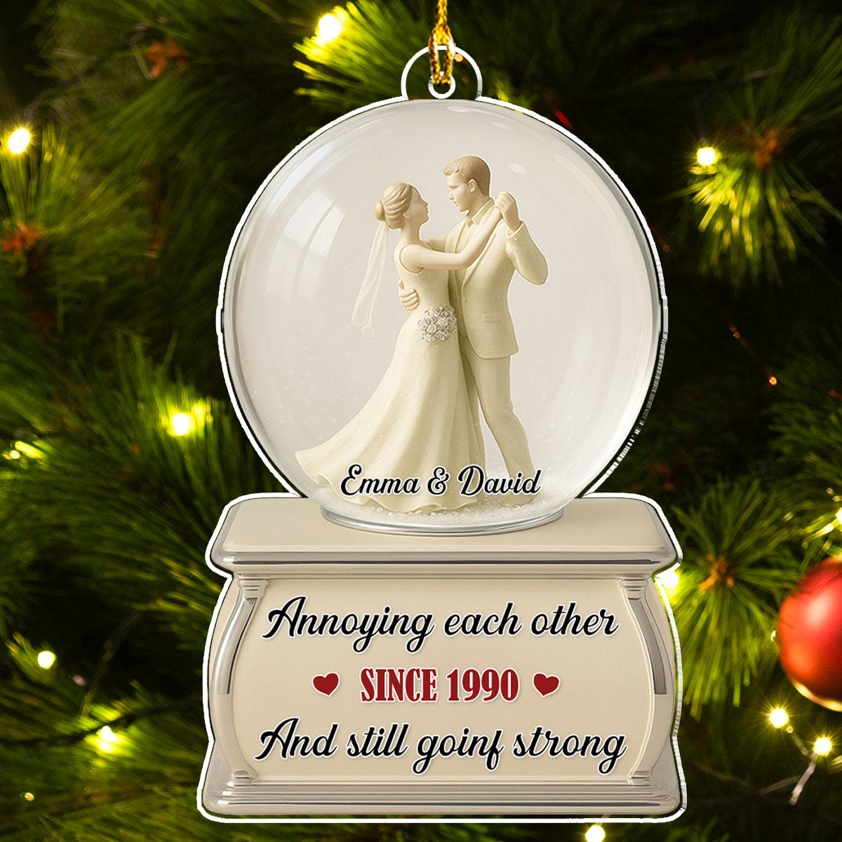 Custom Couple Christmas Ornament, Anniversary Gift •  Dancing Couple Snow Globe - Personalized Acrylic Ornament