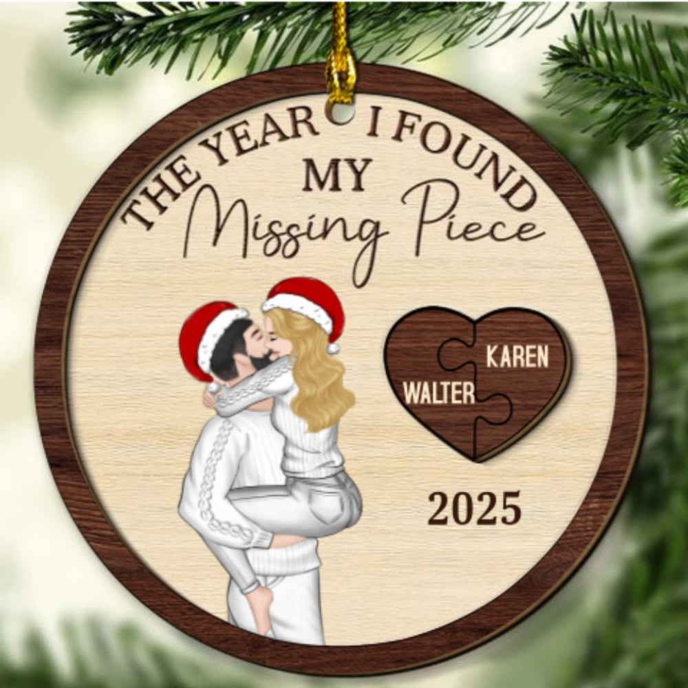 Custom Couple Christmas Ornament, Anniversary Gift •  I Found My Missing Piece - Personalized Freeshape 2-Layered Wood Ornament