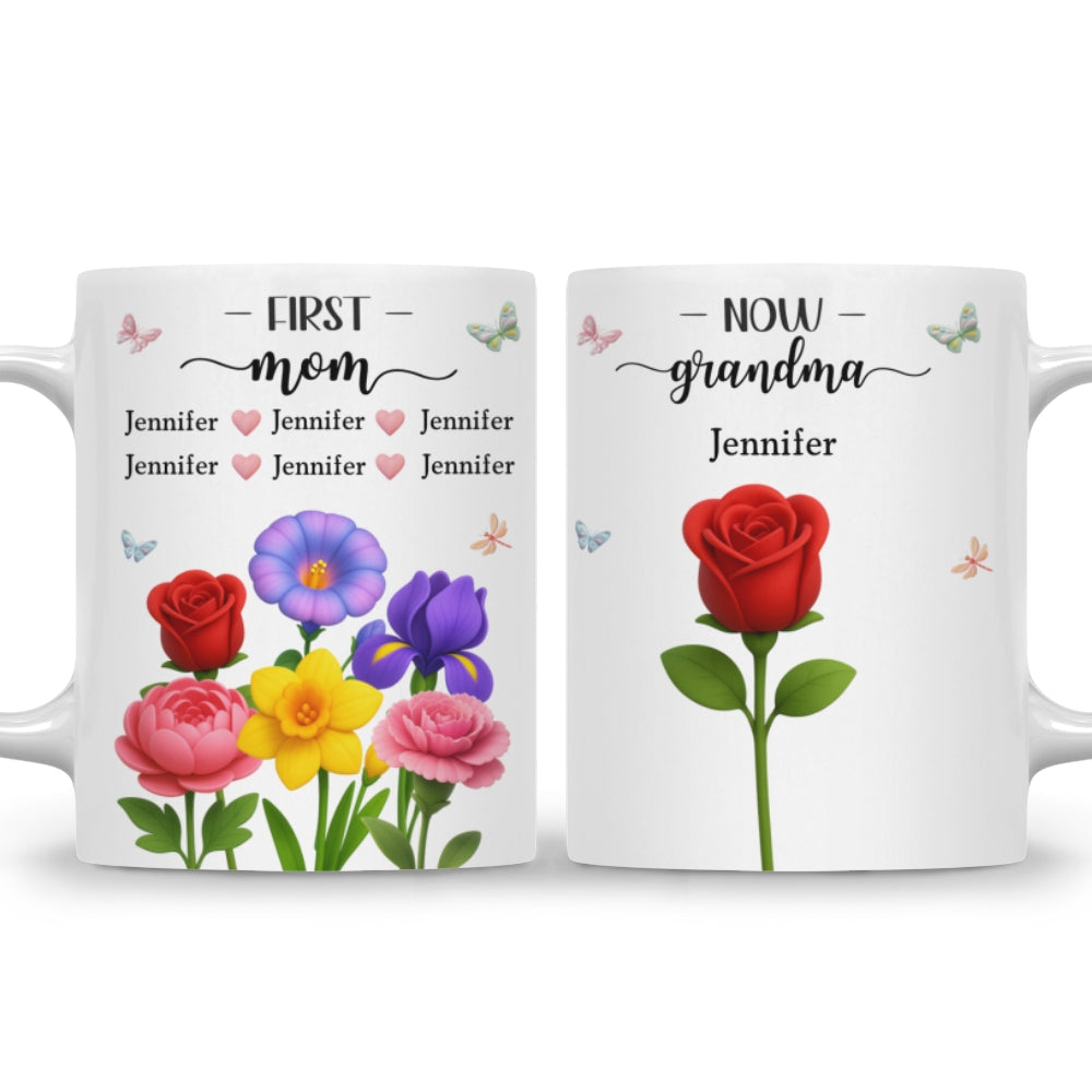Custom Christmas & Birthday Gift For Grandma • First Mom Now Grandma Floral - Personalized Coffee Mug
