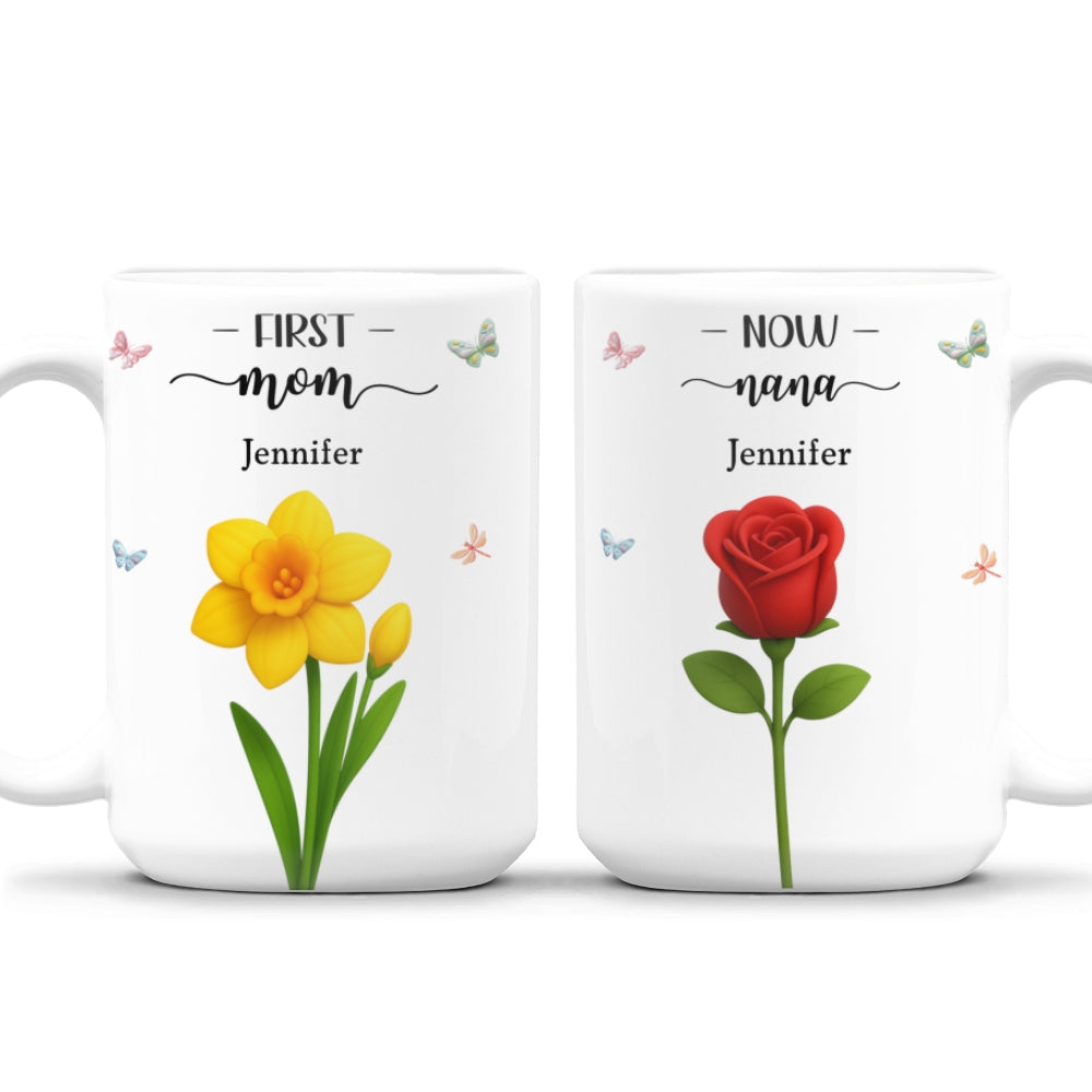 Custom Christmas & Birthday Gift For Grandma • First Mom Now Grandma Floral - Personalized Coffee Mug
