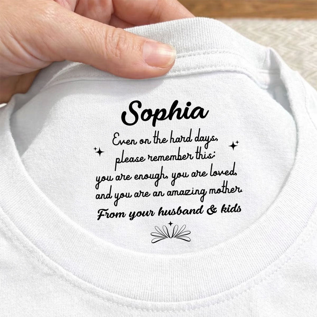 Custom Christmas Anniversary Keepsake Gifts For Wife • From Your Husband And Kid - Personalized Inside Neck Print T-Shirt