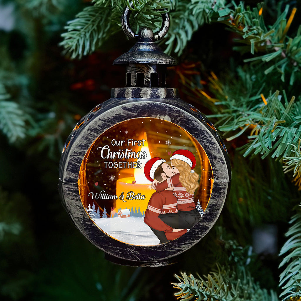 Custom Couple Christmas Anniversary Gifts, Holiday Decor • First Year Together - Personalized Christmas Lantern