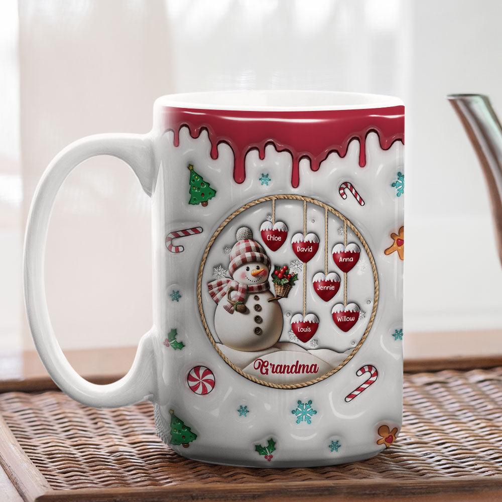 Custom Christmas & Birthday Gift For Grandma • Snowman - Personalized 3D Inflated Effect Mug