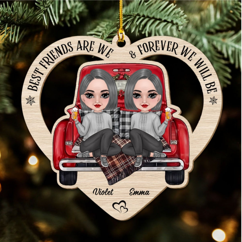Custom Friendship Christmas Ornament, Best Friend Gift •  Sister Are We - Personalized Wood Ornament
