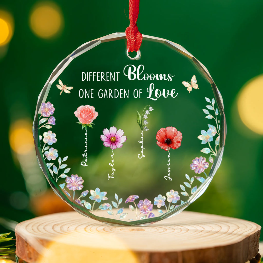 Custom Sister Christmas Ornament •  Different Blooms - Personalized Glass Ornament