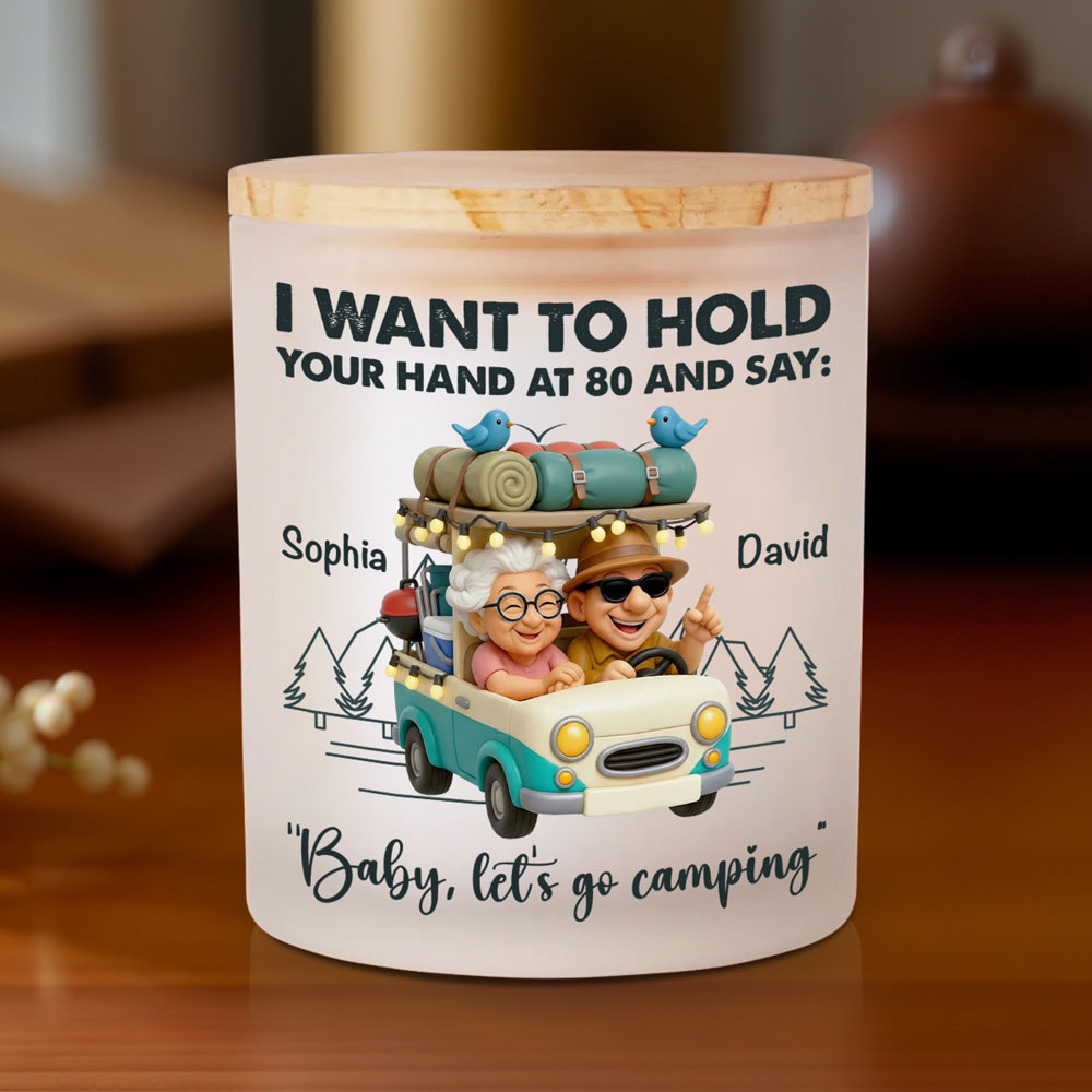 Baby Lets Go Camping - Personalized Glass Jar With LED Candle