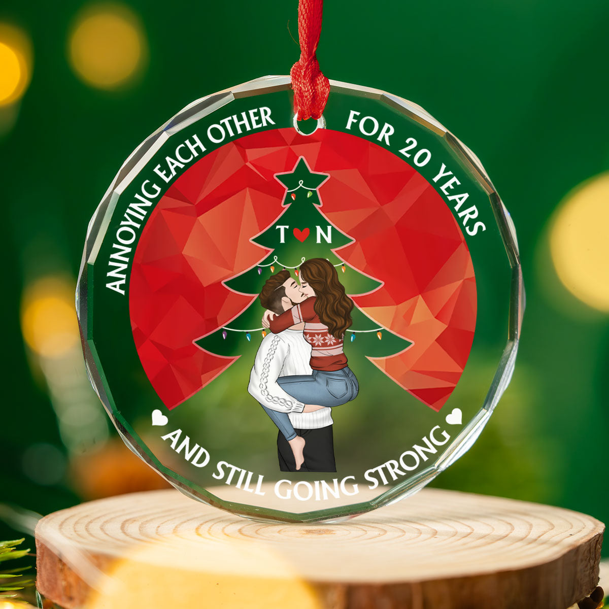 Custom Couple Christmas Ornament, Anniversary Gift •  Annoying Each Other - Personalized Glass Ornament