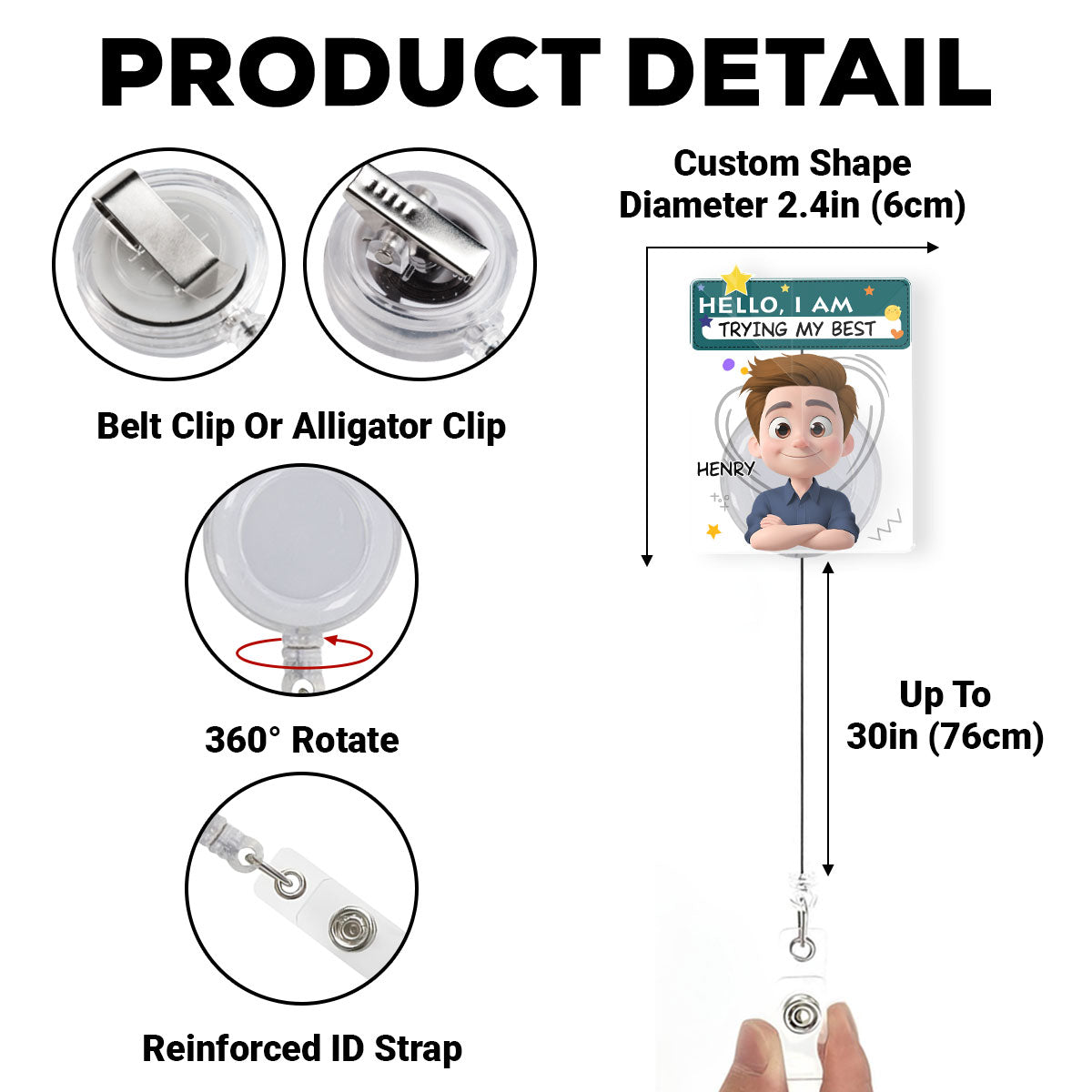 Custom ID Holder Gifts For Coworker, For Boss, Office Gift With Name • I Am Trying My Best Male - Personalized Acrylic Badge Reel