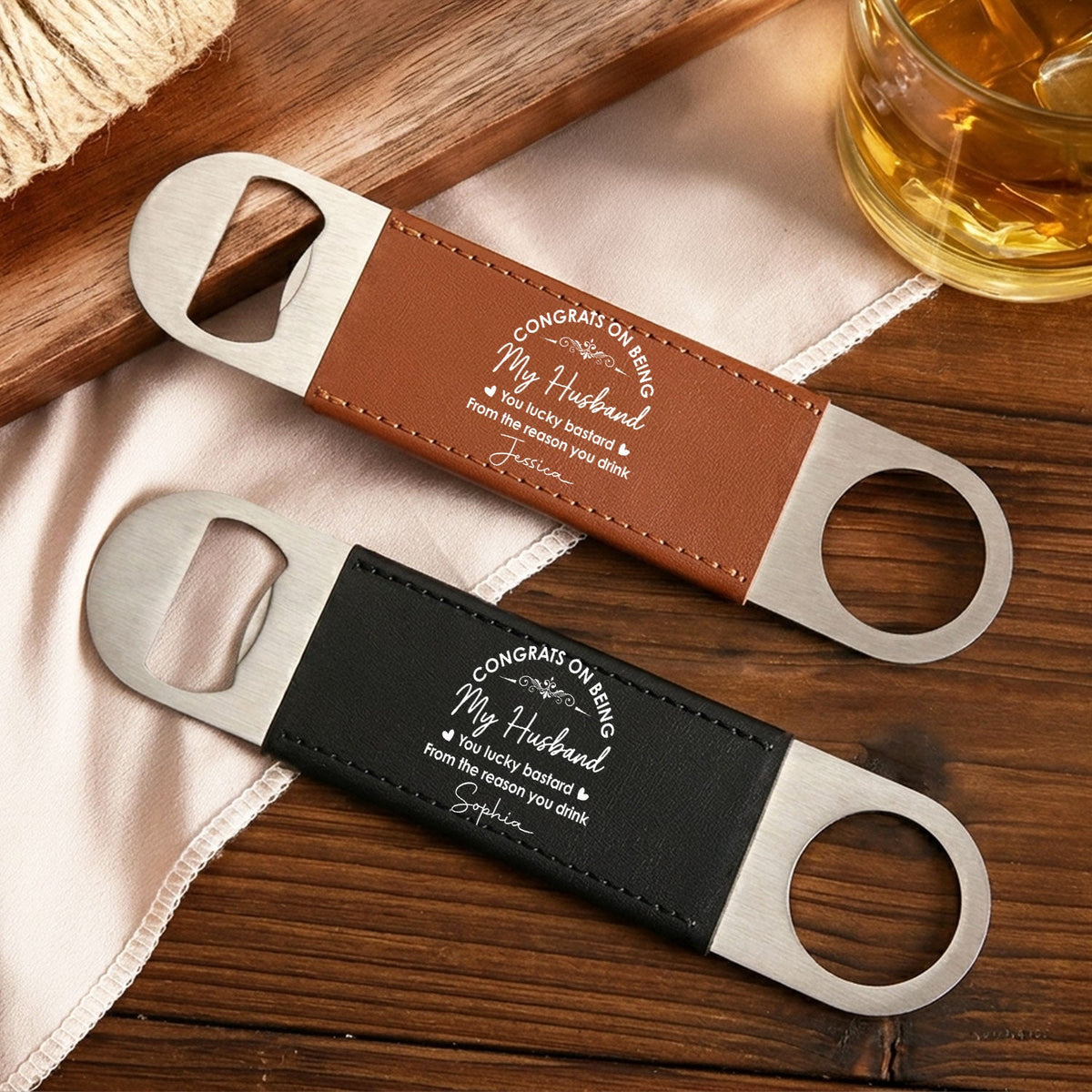 You Lucky Bastard - Personalized Leather Bottle Opener